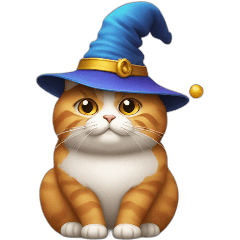 Fat cat with a wizard hat emoji