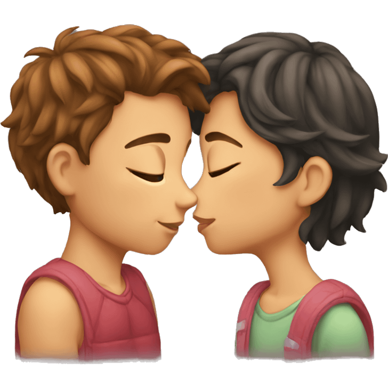 Young boy girl kissing cozy emoji