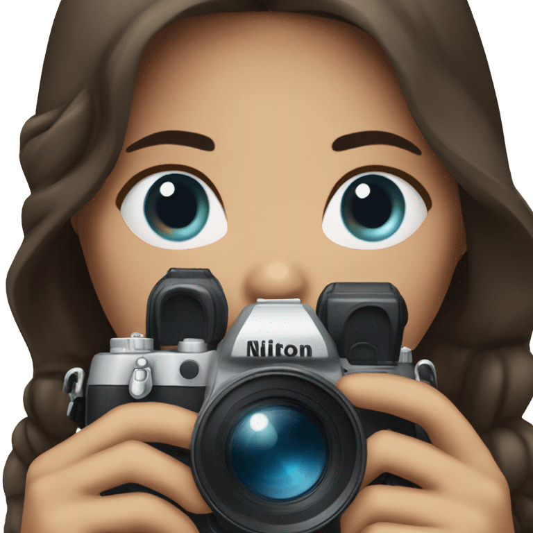 woman with blue eyes and dark hair holding a nikon camera emoji