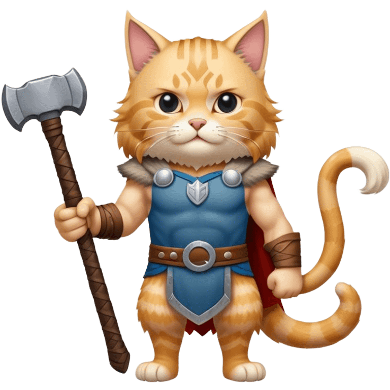 Viking norwegian cat in full height like a man with thors hammer emoji