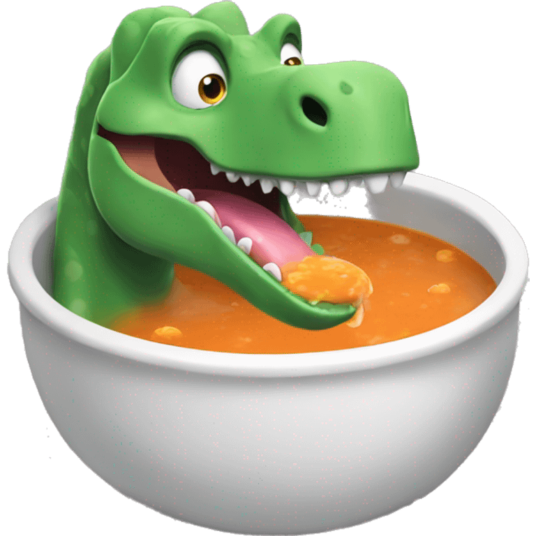 Dinosaur in a pool eating soup emoji