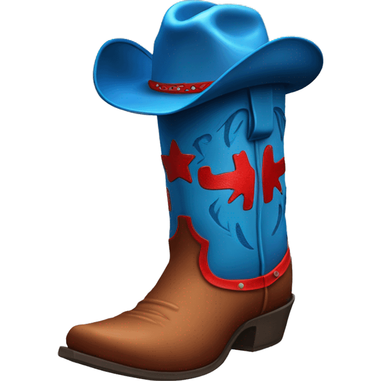 Tall blue cowboy boot with red cowboy hat on top emoji