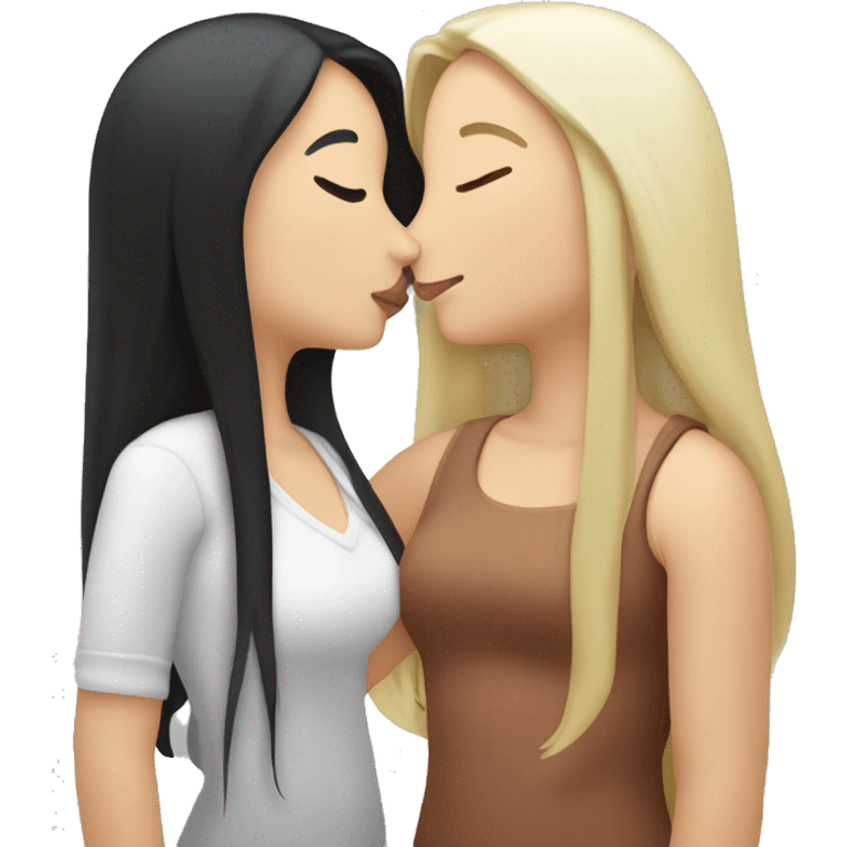 Lesbians with long black hair and white skin kissing passionately emoji