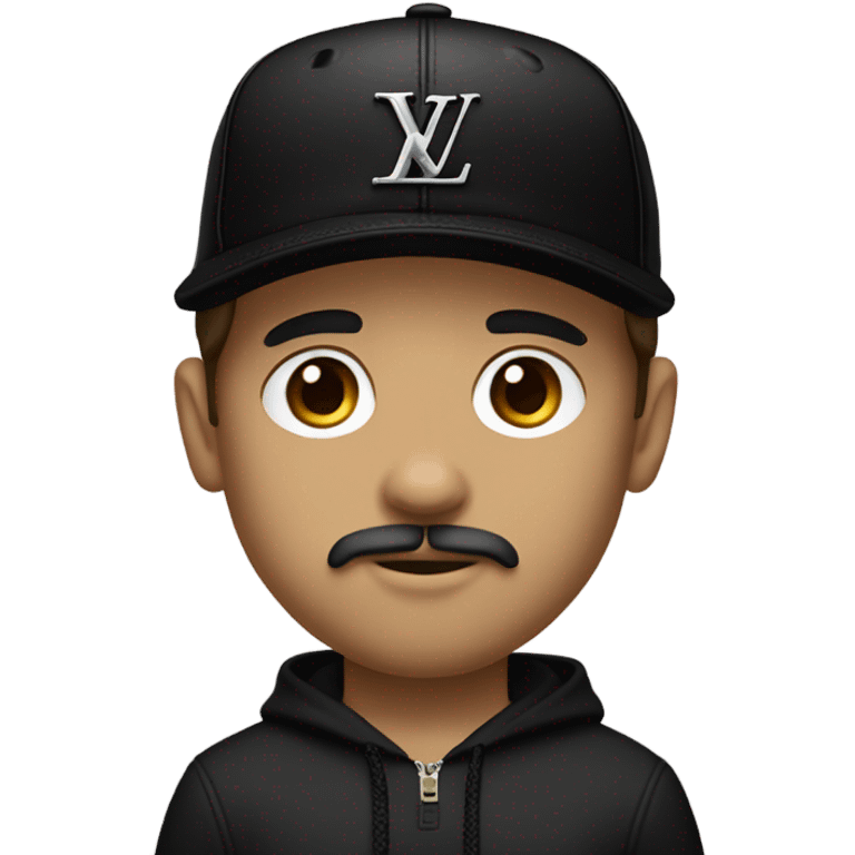 brown hair boy with black louis vuitton cap, hoodie louis vuitton and goatee mustache emoji