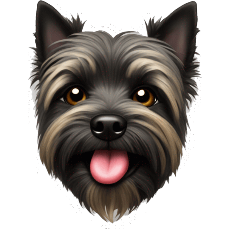 Black cairn terrier with its tongue hanging out to the side emoji