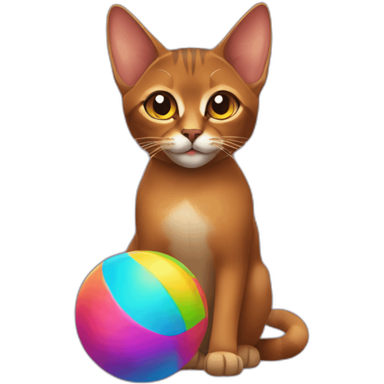 Abyssinian cat holding a colorful ball of fur emoji