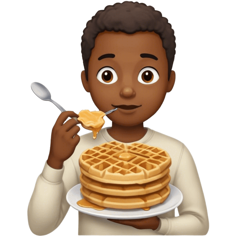 Back guy with a little hair eating waffels emoji