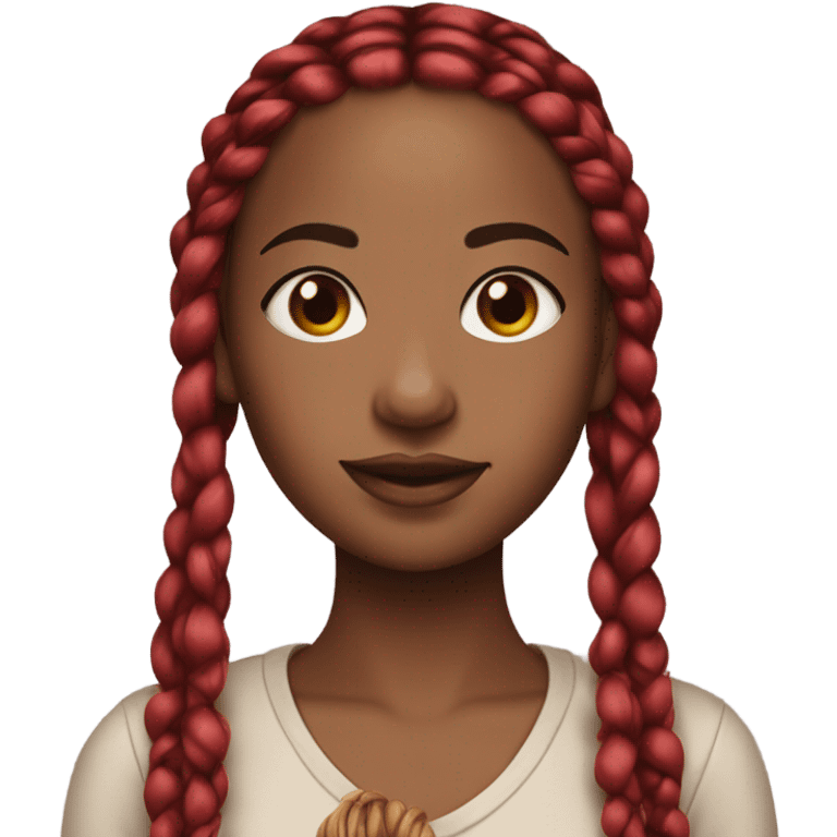 Brown skin girl with red and black box braids  emoji