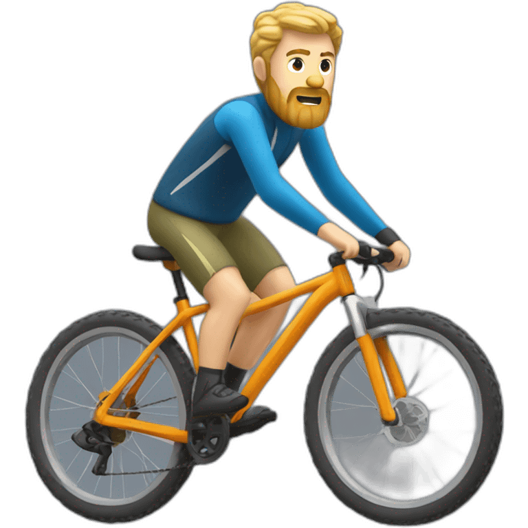 A 50 years old man with blond hair and a blond Beard is driving a mountain bike emoji