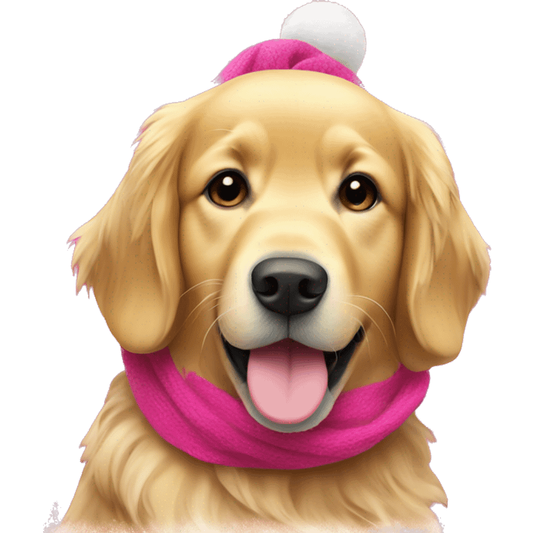 Golden retriever with bright pink Christmas scarf emoji