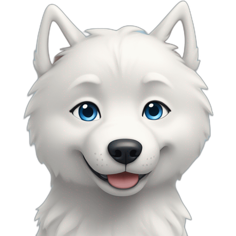 Husky blanc yeux bleu poil un peu court et souriant emoji