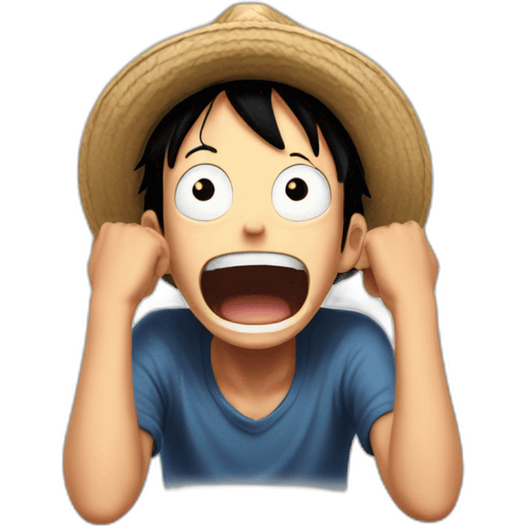 Shocked Luffy with his hands behind his head, his eyes wide open and his mouth wide open. emoji