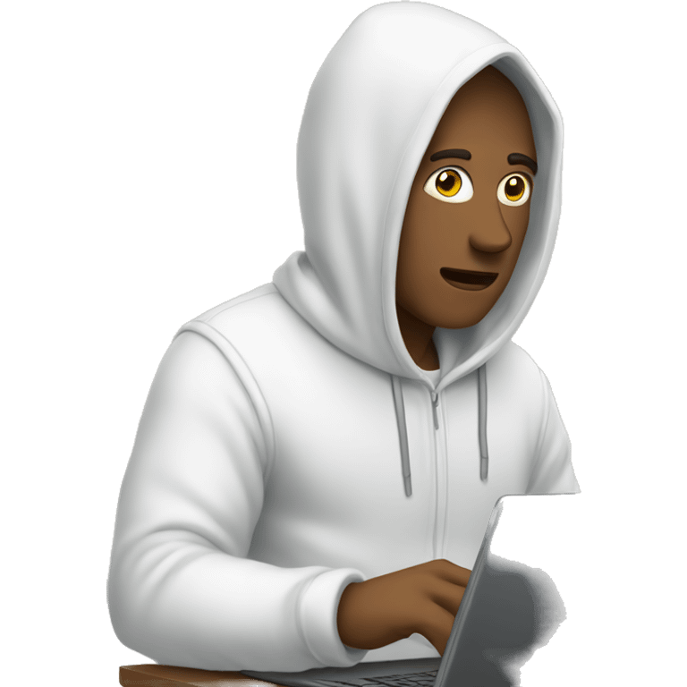 white Man with hoodie typing on computer emoji