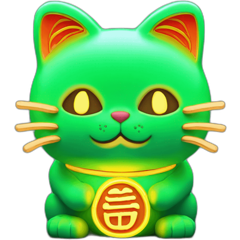 maneki neko 3d in the form of green neon sign emoji