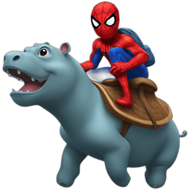 Spiderman riding a hippopotamus emoji