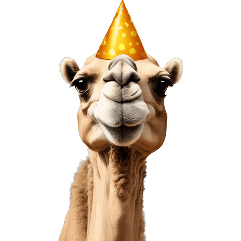 Camel wearing a party hat emoji