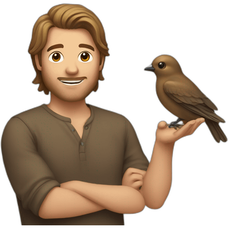 Man with a soft brown hair catch bird emoji