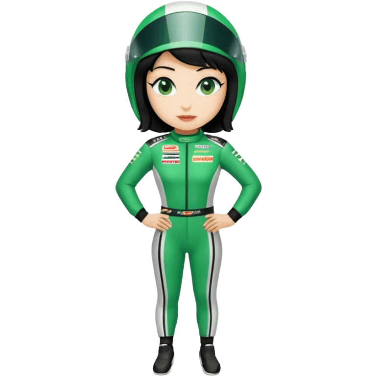 black hair blond skin woman in green racing suit emoji