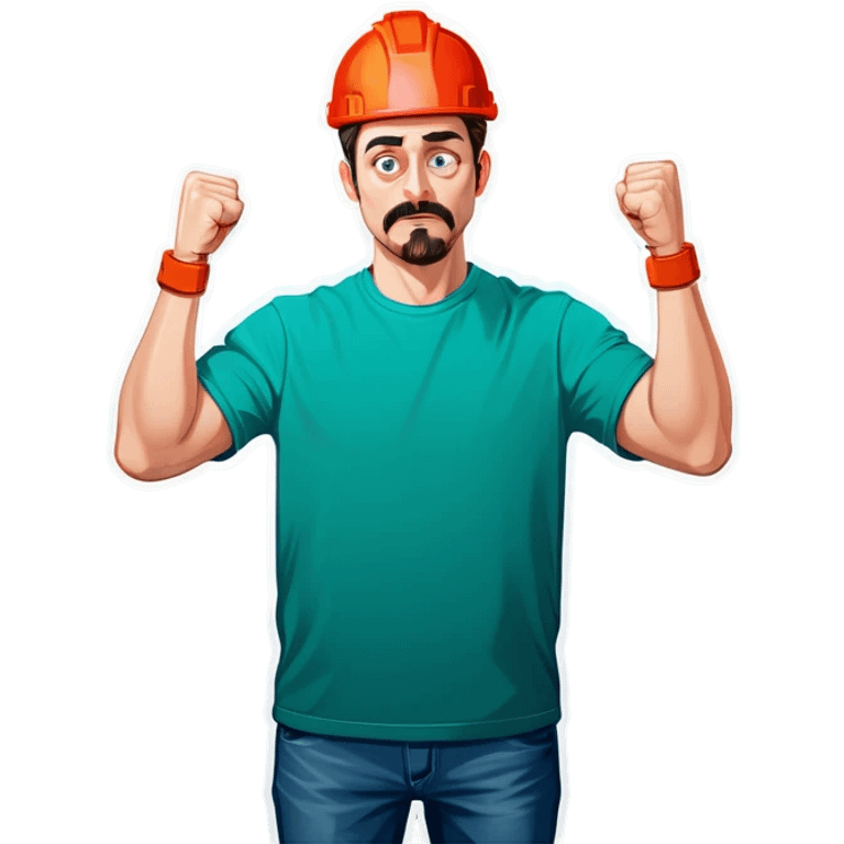 Man holding both arms in the air and holding an electrical cable der Man looks sad emoji