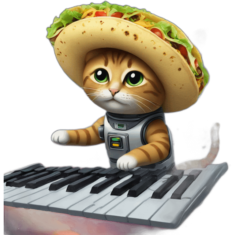 space cat with a keyboard an a taco riding in the milkyway  emoji