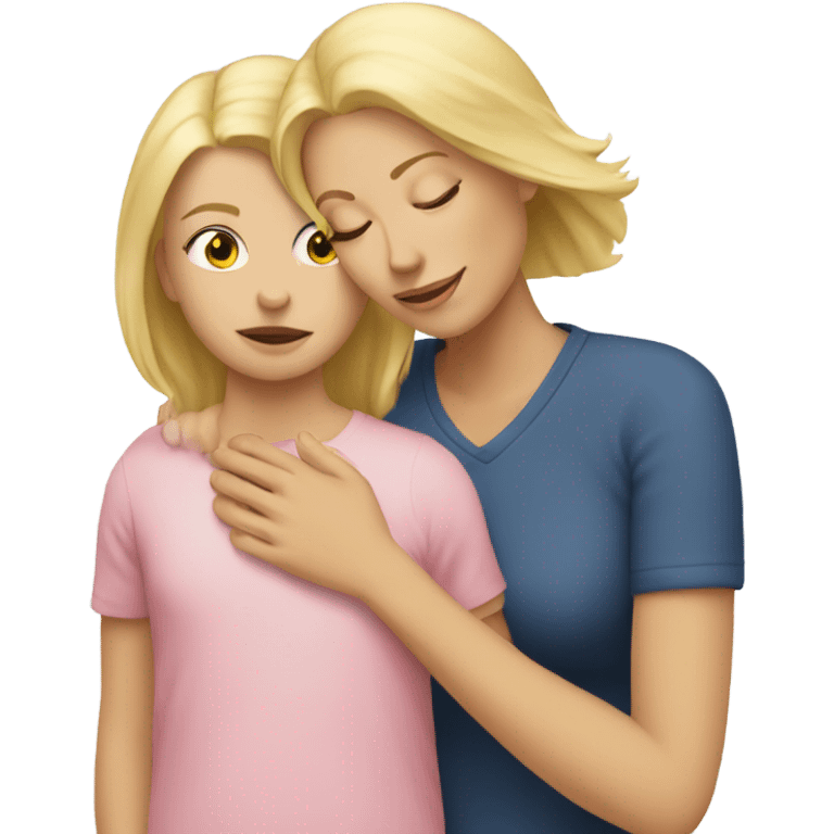 Blonde Mother huggings with a girl emoji