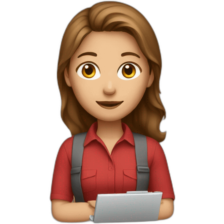 brown root hair girl working, red shirt emoji