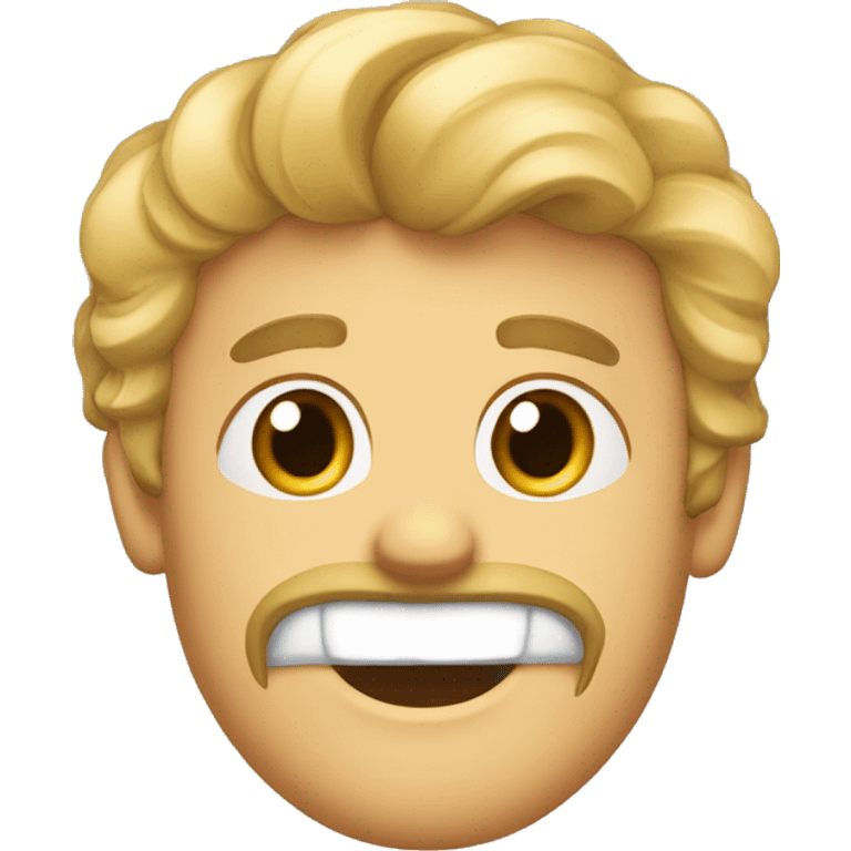 curtains hair style,  wide apart eyes, two big front teeth, white male emoji