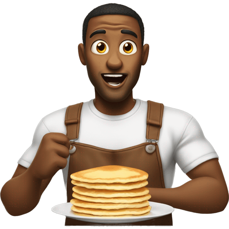 A man who is really hungry about to eat pancakes and he has an excited expression on his face! emoji