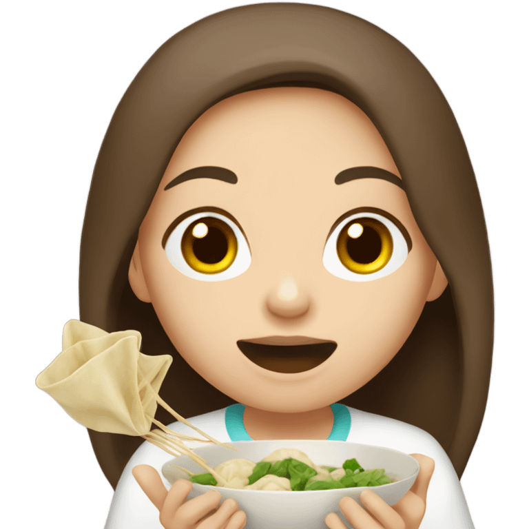 Long brown hair girl eating dumplings emoji