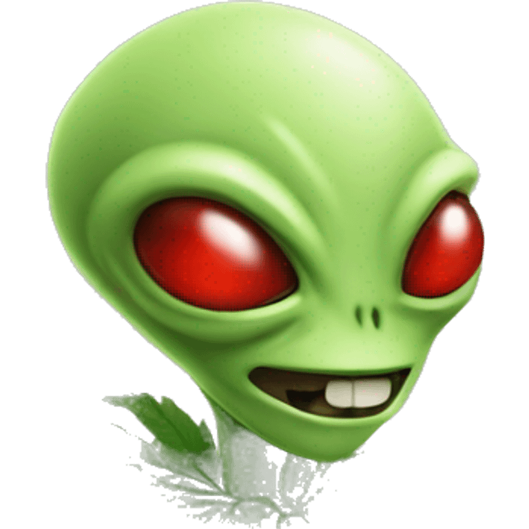 Alien having weed with red veiny eyes emoji