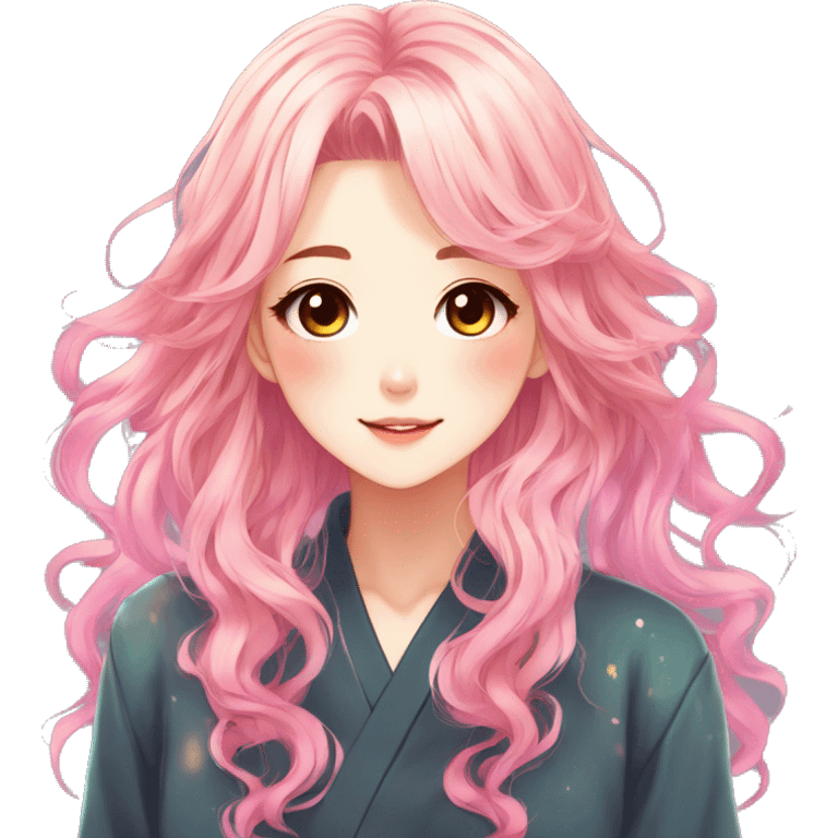 Gorgeous anime style shojo character with blushing face aesthetic and pretty colorful shiny gradient hair with hair garment trending style emoji