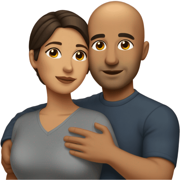 Comforting hug from brunette Puerto Rican woman to shorter bald male emoji