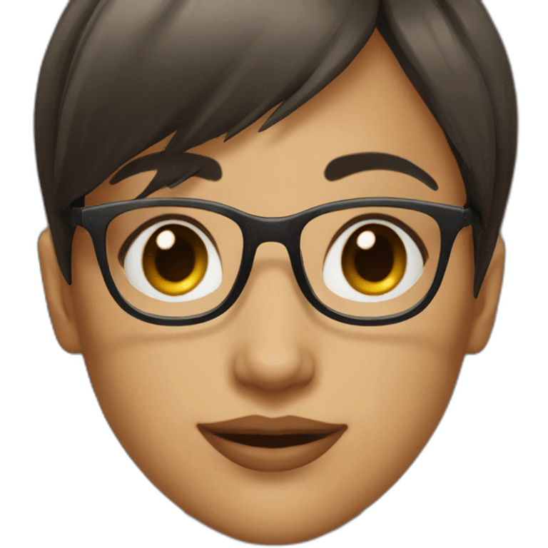 girl with dark brown very short straight hair and bangs and glasses emoji