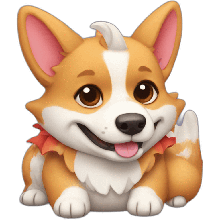 Corgi and cute dragon hugging emoji