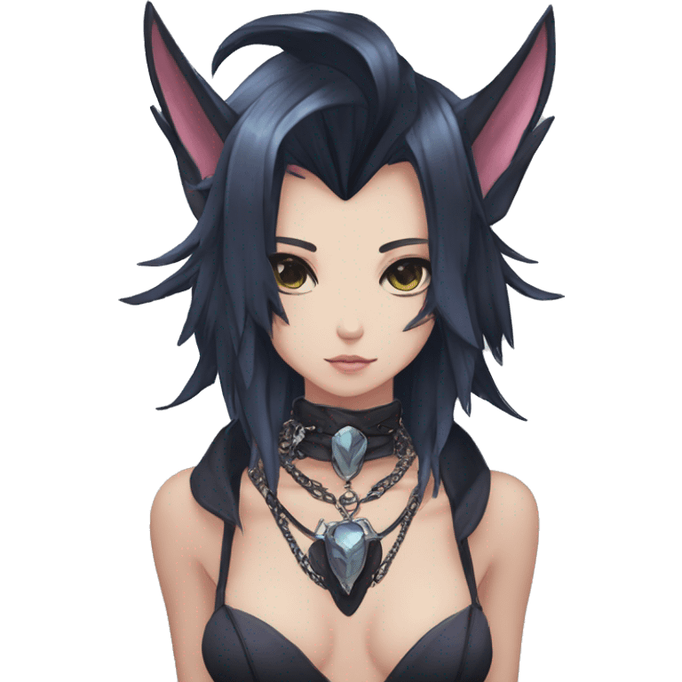 cool punk kawaii anime edgy distinguished pretty elegant beautiful fantasy black ethereal nargacuga-Noivern-sphynx-Quiana-Fakemon collar harness chains necklace full body emoji