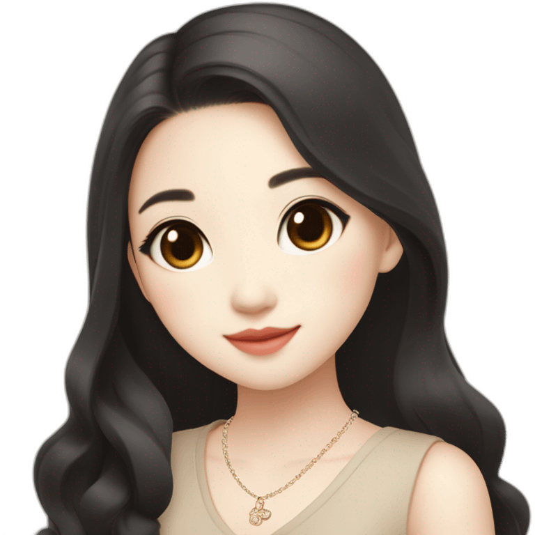 cute singaporean-chinese girl in Muji beige dress with long black hair and van cleef clover necklace emoji