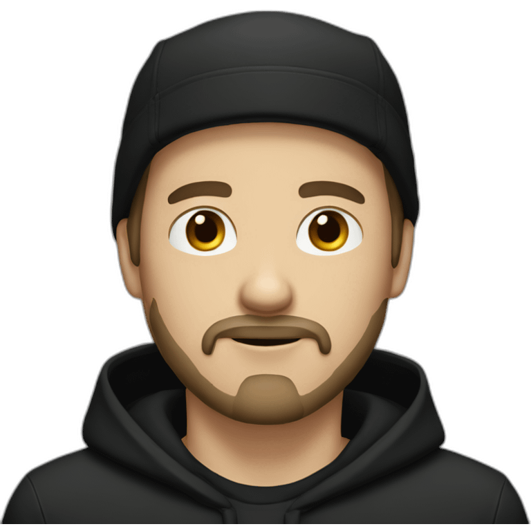 White man with goatee beard, black cap and black hood emoji