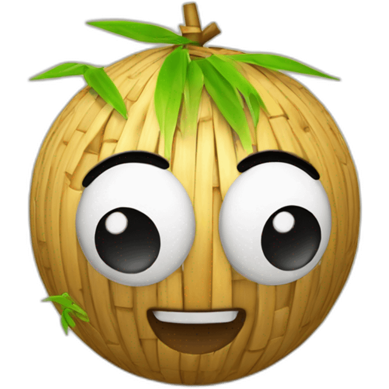 3d sphere with a cartoon bamboo texture with big playful eyes emoji