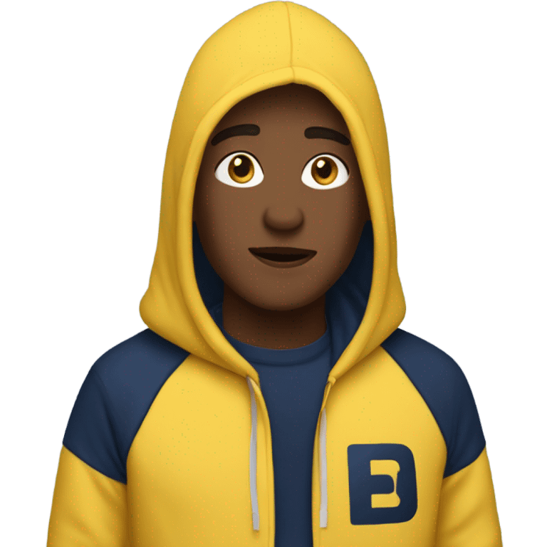 generate me a yellow emoji person wearing a navy blue hoodie which says GAP on it in big letters  emoji