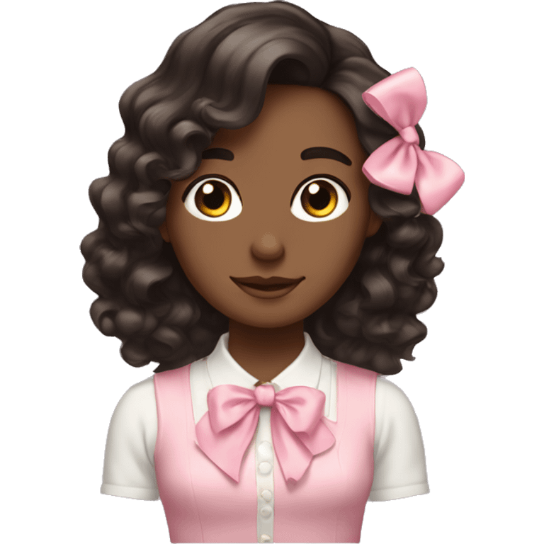 Tall Dark brown wavy hair with soft pink bow emoji