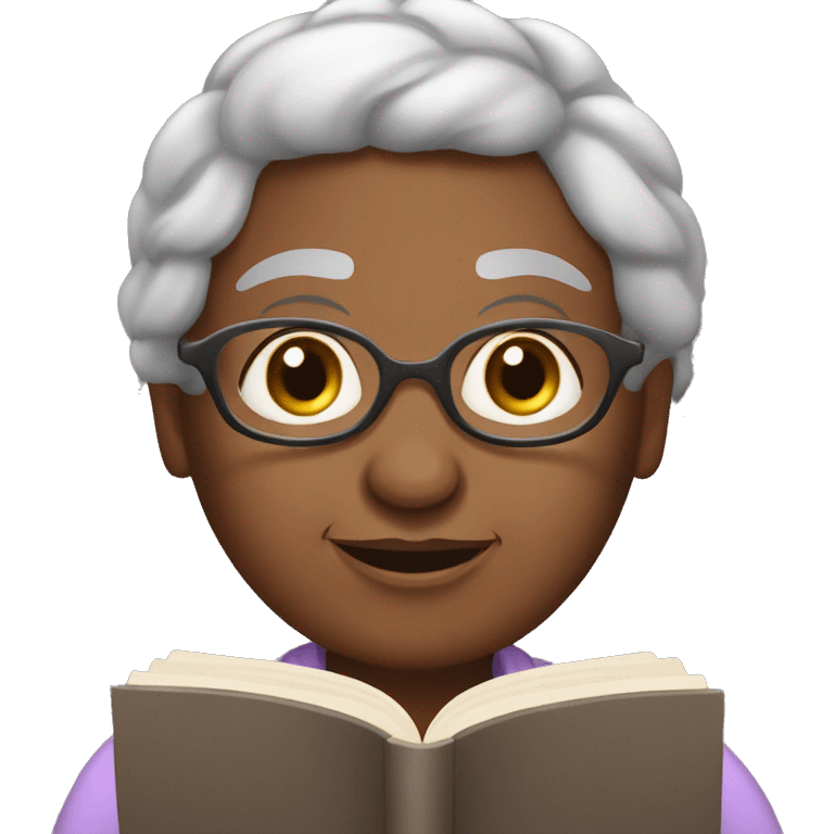 Sweet brown-eyed Granny reading a book emoji