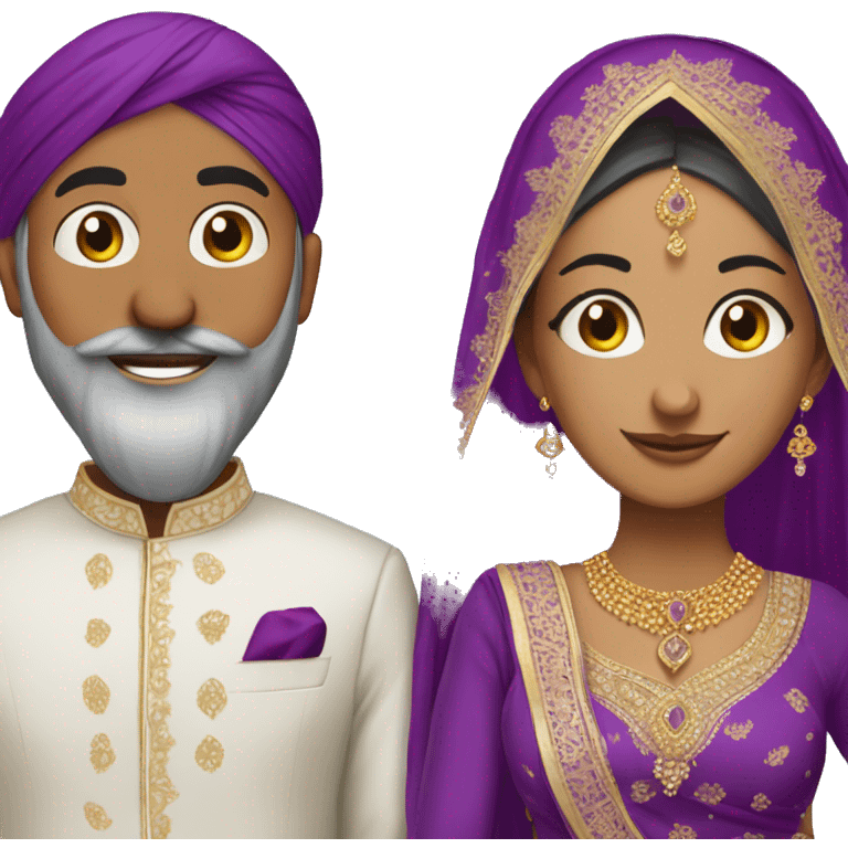 purple theme full head to toe sikh couple getting married emoji