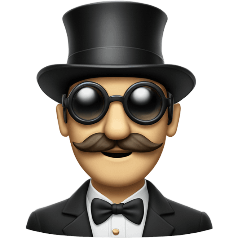 A guy with a massive mustache wearing goggles and a top hat with goggles on it  emoji