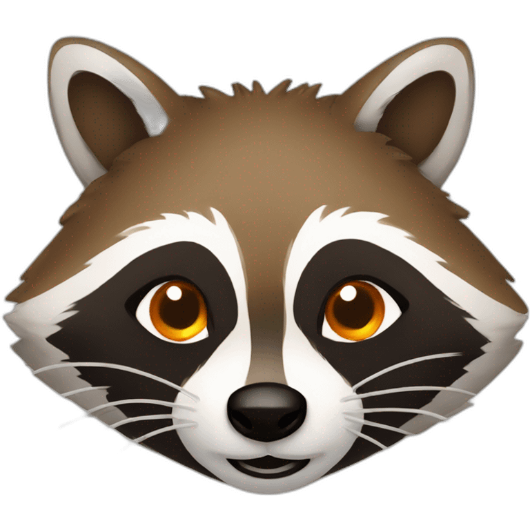 brown raccoon with orange eyes and a dark green hood that is smiling emoji