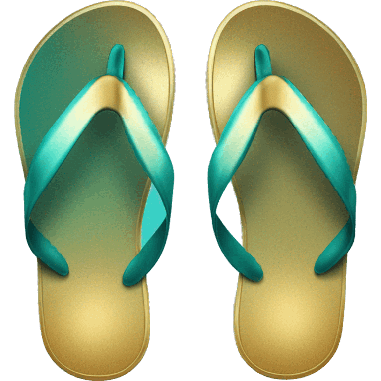 Realistic metallic gold ,dark turquoise gradient pair of summer flip flops isolated. emoji