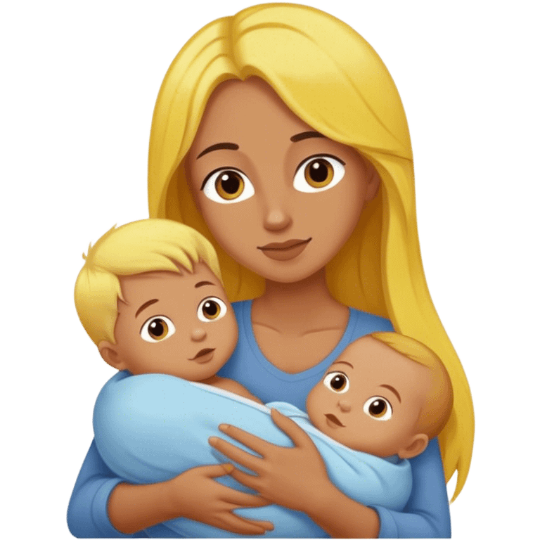 mom with long brown hair holding boy baby with yellow hair emoji