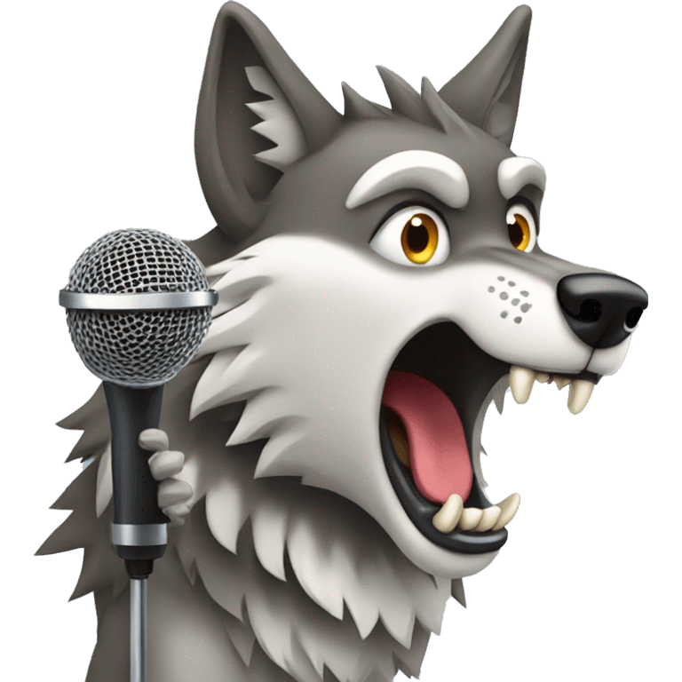 A wolf shouting into a microphone  emoji