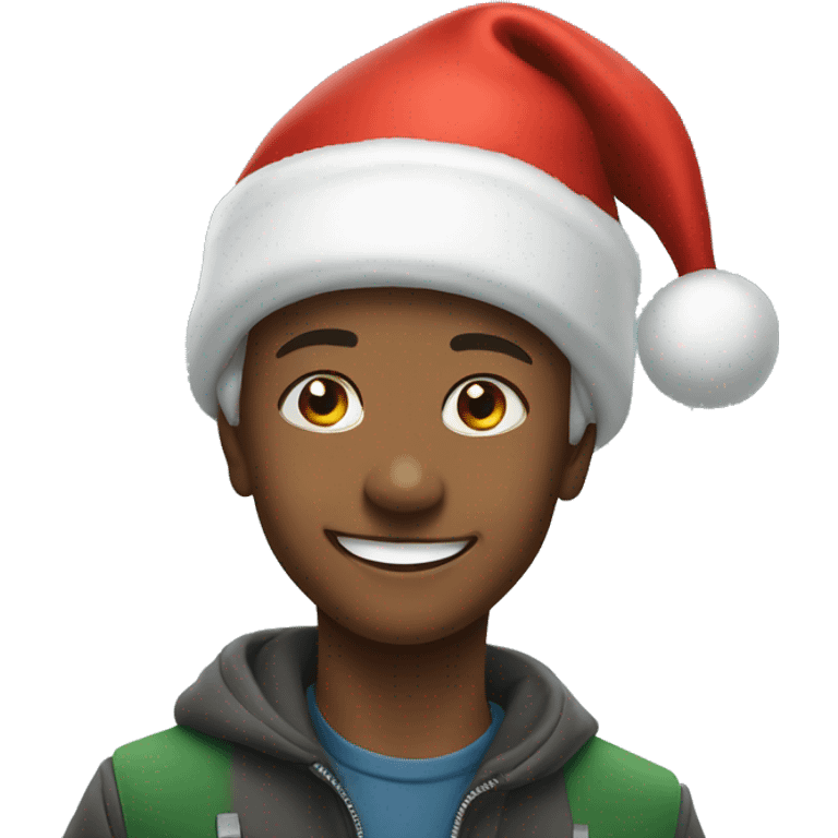 smiling boy outdoors portrait with a Santa hat  emoji