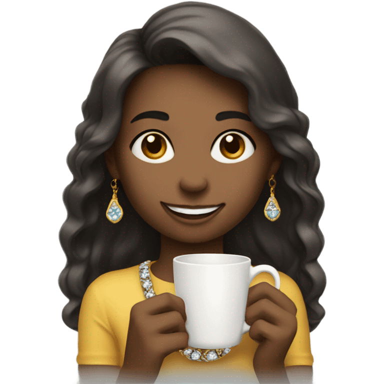 smiling girl with jewelry cup emoji