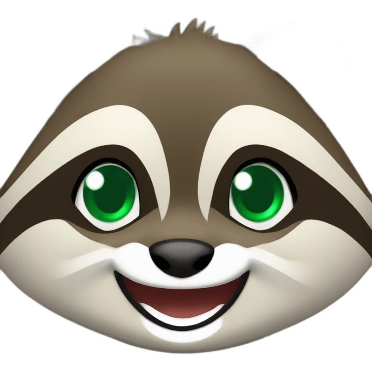 brown raccoon with orange eyes and a dark green hood that is laughing emoji